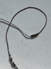 Vintage Liquid Silver w Small Barrel & Tiny Black Bead Necklace – 15.5 inches