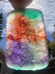 Natural Burmese Rainbow Amber Pendant Peony Carving Luminous Collectible Gift