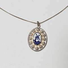 Silver 835 Necklace Windmill Holland Blue Porcelain Silver Chain 17″