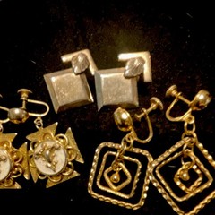 Vintage Mixed Earrings screw back Lot 6 Pcs Gold Silver Tone Metal No Stone