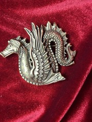 DRAGON SERPENT SEAHORSE BROOCH PIN 2.5″ WIDE VINTAGE DESIGNER SIGNED MMA Estate