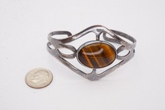 Vintage Sterling Silver 925 Tigers Eye Cuff Bracelet 6.5″