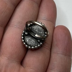 Vintage Oval Stone Turquoise Silver Tone Adjustable Size Engraved Ring 1” +