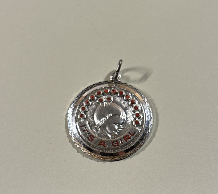 Vintage 1960s Griffith Sterling It’s A Girl Enamel Charm NOS