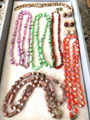 5 Vintage Glass Beaded Necklace Multi Colors Lot 60’s 70’s Old Store Stock