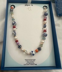 Piper-K Genuine freshwater pearl jade opal chinoiserie porcelain Beads Necklace