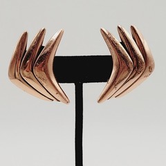 Rame Modernist Artisan Copper Fishbone Clip On Earrings Worn Distressed