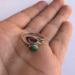 Ancient Vintage Victorian Sterling Silver Ring Engraved Green Jade Size 10