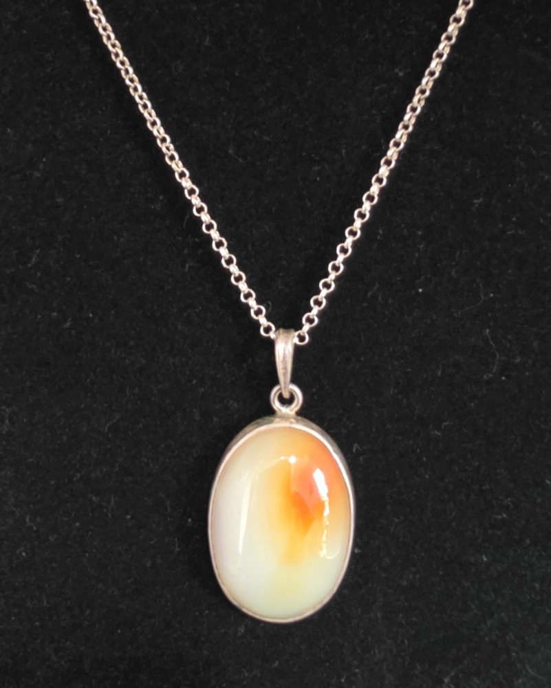 Vintage Natural Carnelian Agate Pendant Necklace 925 Sterling Silver 18 Rolo