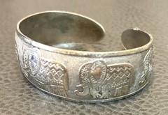 Vintage Silver Tone Tibetan Embossed Elephant Ethnic Tribal Boho Cuff Bracelet