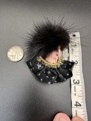 VTG Lady Face Brooch Pin Black Fur Feather Hat Faux Pearls Art Deco Statement