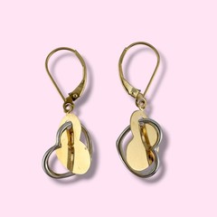 Vintage Two Tone 14K Gold Heart Dangle Leverback Earrings 1.25″
