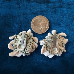 Large Clip On Earrings Lucite Cluster Cream Blue Rhinestone Statement 1950s