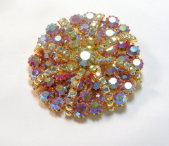 STARBURST VINTAGE PINK & AURORA BOREALIS PRONG SET RHINESTONE BROOCH ✨