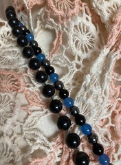 Necklace LOT OF 2 Blue Silver Black Stone? Glass? Beaded Plastic EUC