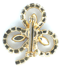 Vintage Gold Tone Purple Glass Rhinestone Shamrock Brooch Clover Pin