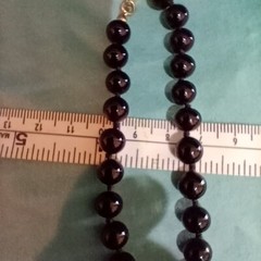 Monet Glass Bead Necklace Black Hand Knotted Gold Tone Clasp Vintage Signed J1