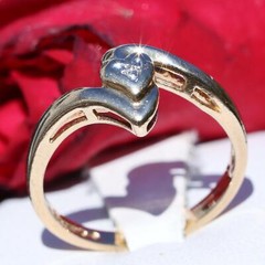 10k yellow gold ring natural diamond heart size 6 handmade 2.15gr N195
