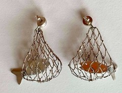 Vintage Large Sterling .925 CARSI Fish Jointed Articulated Tail in Fishing Net