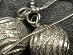 Vintage Sterling Silver Textured 9MM Ball Dangle Earrings Bali Style