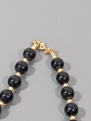 Vintage Monet Classic Black Beaded Necklace Elegant Gold Tone 30 in