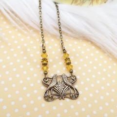 Small Art Nouveau Lovebird Necklace, Handmade Antique Brass Handmade Jewelry