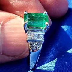 Original EARTH MINED EMERALD DIAMOND Deco Engagement Ring 14K GOLD Solitaire S 7