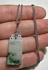 NEW Hallmark 18k W Gold Green Jadeite Jade Diamond 5.3g Pendant 16″ Necklace BOX