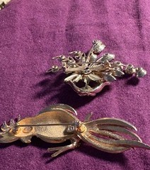 Lot Of Two: Vtg Hobe Parrot, Rhinestone Basket Flower Brooches