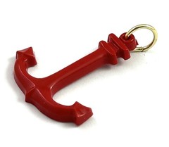 Vintage Anchor Charm Necklace Pendant Vintage Jewelry Ship Nautical Red Color
