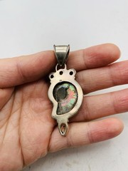 Vintage Sterling Silver 925 Peridot Smoky Topaz Gemstone Ammonite Fossil Pendant