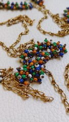 Vintage Carla Perretti Long Gold Chain Seed Bead 3 Wrap Necklace Signed Italy