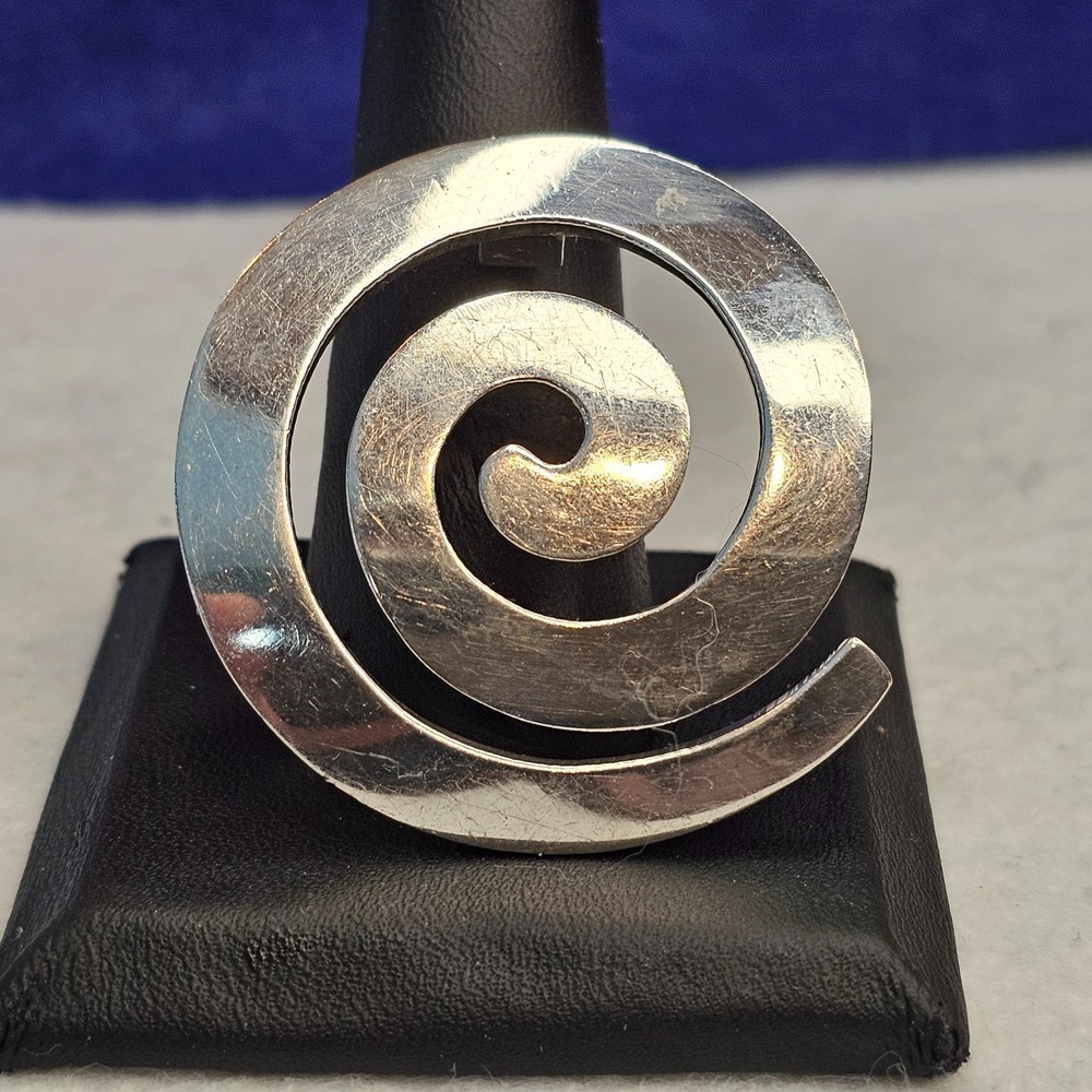 Vintage Modernist 925 Sterling Silver Spiral Swirl Pendant 40mm 14.6g