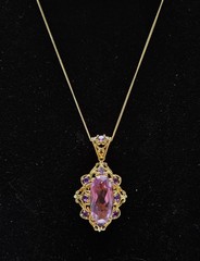 Amethyst Purple STS Sterling Silver Pendant Necklace Gold Over 925 Faux RS 20″
