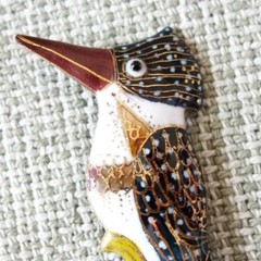 Crested Kingfisher – Japanese cloisonné enamel Mini Brooch Made-to-order NEW