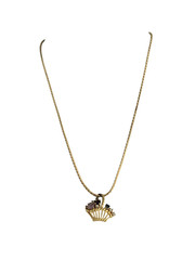 Vintage Gold Tone Chain Necklace w/ Rhinestone Flower Basket Pendant