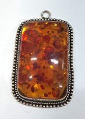 Baltic Amber Resin Pendant Gemstone Silver Plated Metal 2″ Handcrafted Large