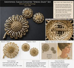 VINTAGE Sarah Coventry Spring Daisy Signed Gold Tone Brooch & Clip-On Earrings
