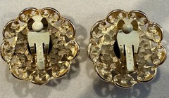 Paolo Gucci Clip on Earrings Black Button Cabochon Gold Tone Vintage 80s