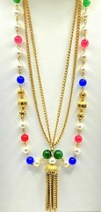 VTG Multi-Strand Layered Tassel Necklace Colorful Glass Beads GoldTone Statement