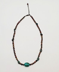 VTG 925 Peacock Pearl Turquoise Necklace 17in Sterling Silver 2″ Extender Estate
