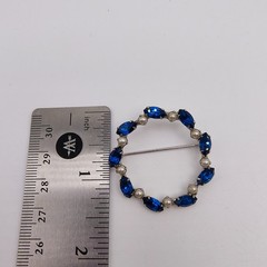 Vintage B. David Wreath Brooch Silver Tone Faux Pearl Blue Rhinestone Signed MCM