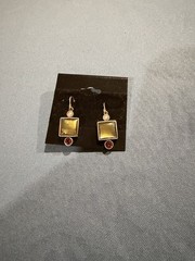 Signed S.A.W. 925 Sterling Silver Amber Green Dichroic Glass Earring