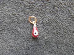 TINY Red Evil Eye Amulet Vintage Goldtone & Glass Bead Charm Pendant