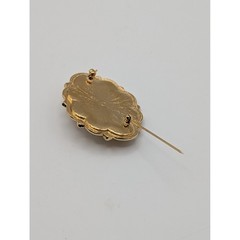 Vintage Gold Tone Scalloped Brooch Pin Pink Cabochon Faux Seed Pearl 2 Inch