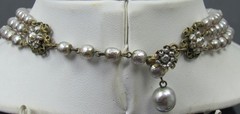 Vintage Miriam Haskell Silver Baroque Glass Pearl 3 Strand Necklace Signed