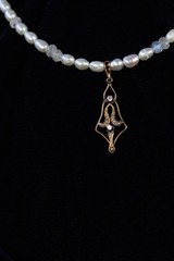 Antique Lavalier 10K Solid Yellow Gold Diamond Pendant With Perals And gems