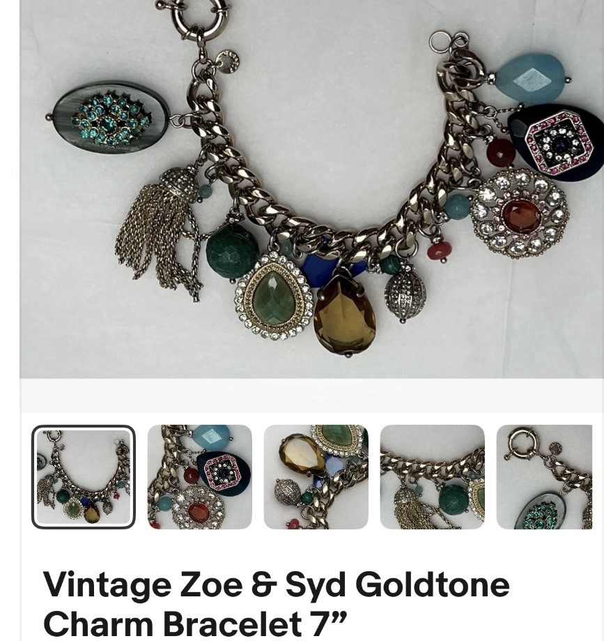 Zoe & Syd Vintage Gold Plated Charm Bracelet Curb Link Toggle 7 in