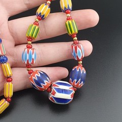Vintage Venetian Style Multicolor Chevron Glass Beads Necklace 22In | 5.2–18.2mm