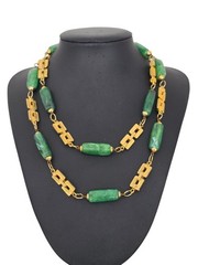 Vintage Asian Export Green Faux Jade Lucite Long Necklace Geometric Links 36.5″